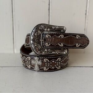 Ariat Brown & Silver Cross Embellished Belt